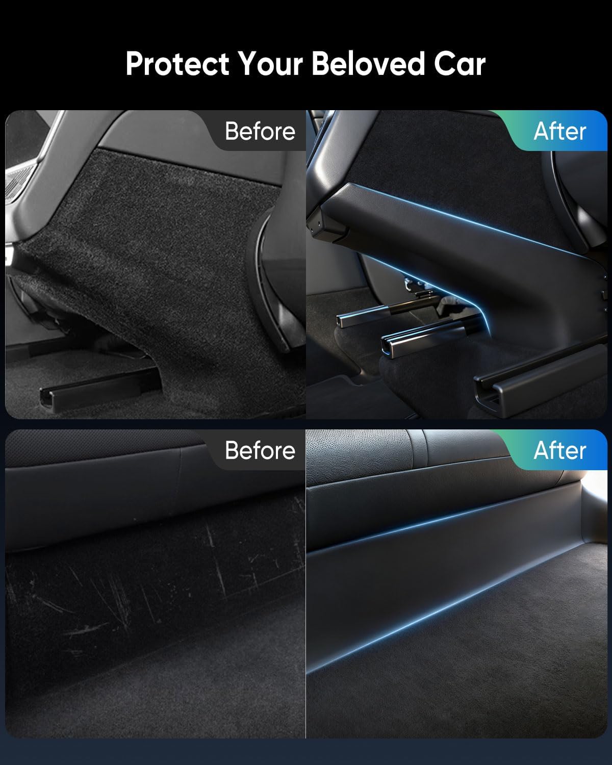 The Rear air Conditioning Cover for Kicking Prevention and the Rear seat Floor kick Pads of the Tesla 2025 Model Y Juniper car