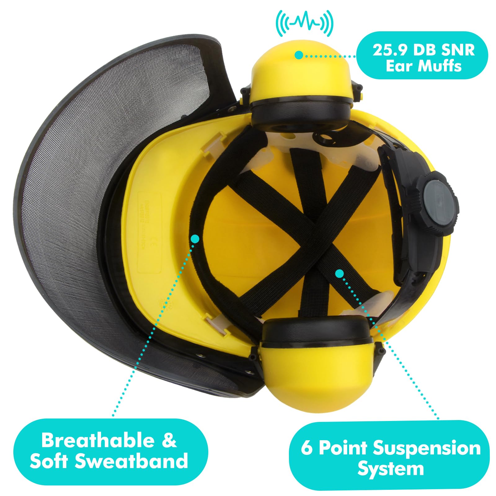 Casco di sicurezza forestale industriale 6 in 1 e sistema di protezione dell'udito; Attrezzatura per la protezione del viso con due visiere protettive