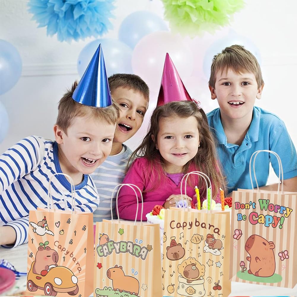 MEZHEN Capybara Cadeauzakjes – 12 Stuks – 21x15x8 Cm – Papier – Voor Verjaardag, Snoep, Feestjes En Babyshower