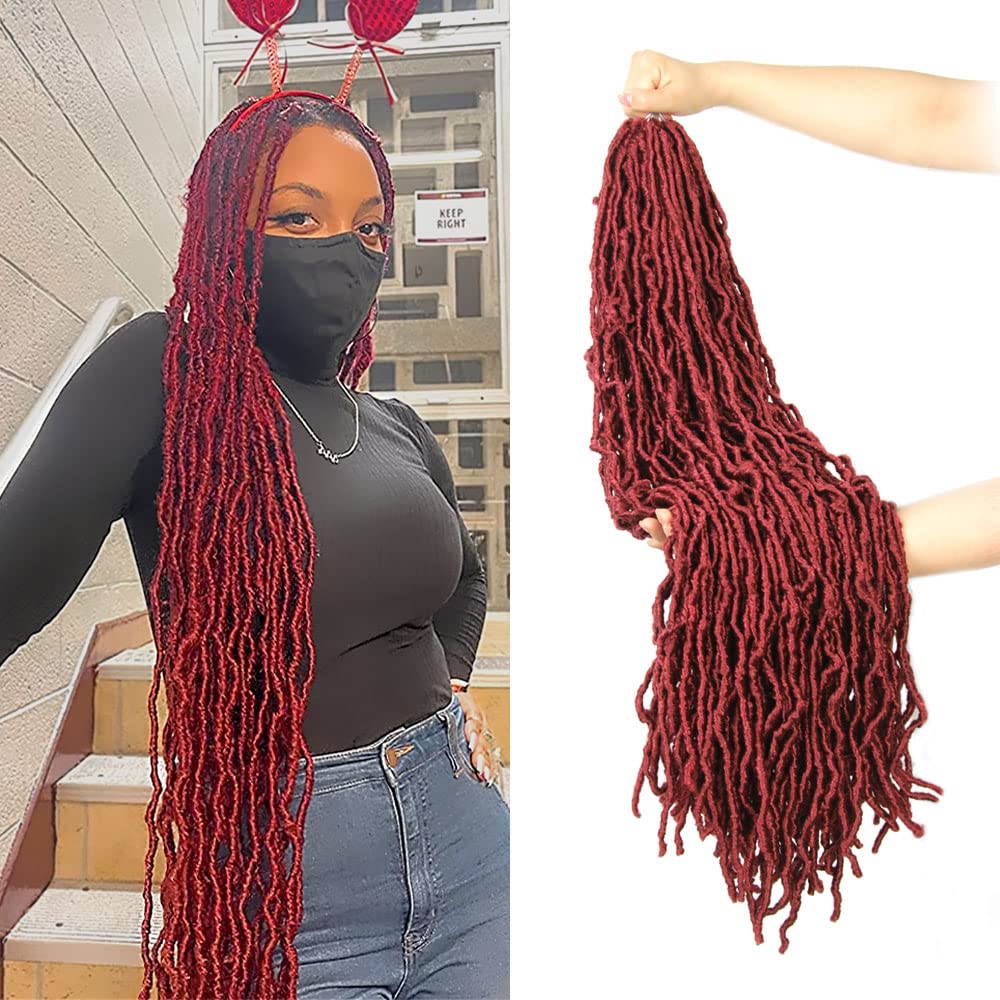 Niseyo Faux Locs Crochet Hair 30 Inch Soft Locs, 6 Packs Long Crochet Locs Pre Looped Crotchet Straight Synthetic Hair Extensions (118#, Burgundy)