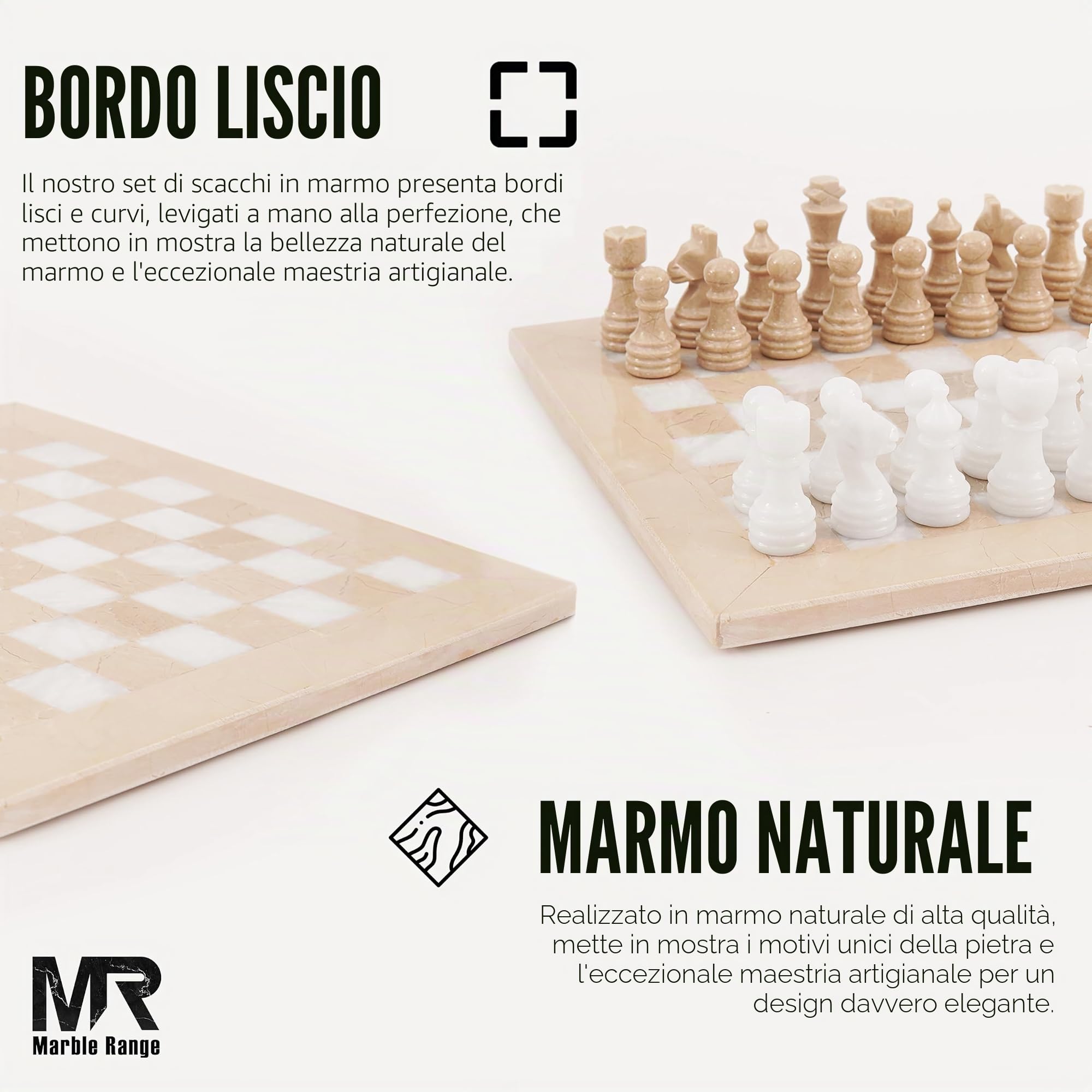 Set di scacchi in marmo per adulti, 25,4 cm, fatto a mano, Verona e gioco da tavolo bianco, con 32 pezzi di scacchi, 2 regine extra e scatola portaoggetti, gioco da viaggio di lusso, regalo elegante
