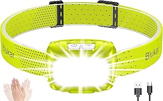 Headlamp Rechargeable, Blukar Super Bright COB Headlamp Headlight with Sensor Control & Red Lights, 8 Light Modes, Spotlight Floodlight Combination, Waterproof Flashlight, Emergency-Fruit Green