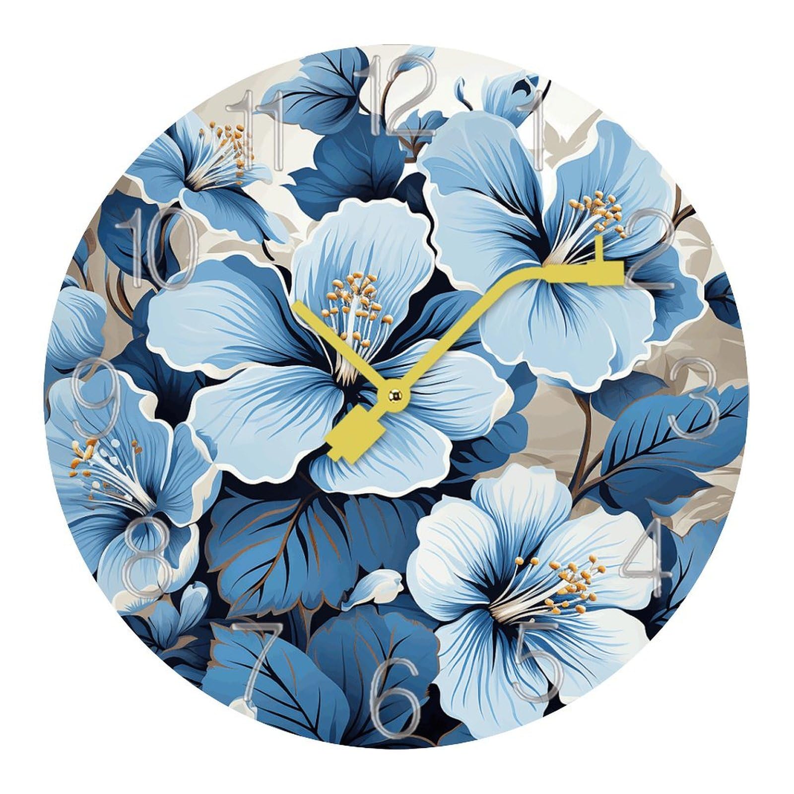 Horloge murale bleu hibiscus pour une cuisine ou salle de bain
