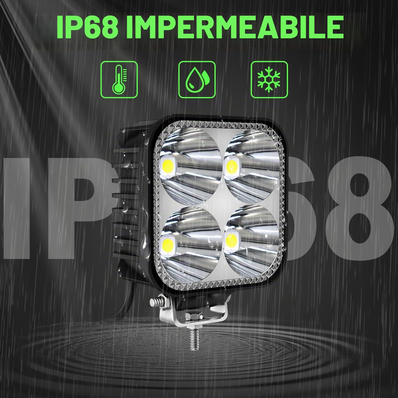 Faro da Lavoro LED 10Pcs 12V 24V 68W Mini fari led 6000K 3500LM impermeabile IP68 -Due modelli Sempre acceso e lampeggiante per escavatori,trattori,trattori, ATV, camion, offroad