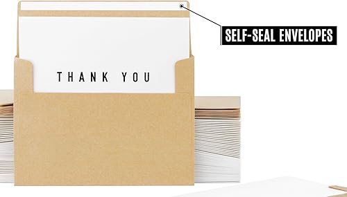 Miniatura 2 de Paquete de 100 tarjetas de agradecimiento con sobres autosellados, cartulina pesada de 5 x 3.5 pulgadas, 2 diseños, minimalista, rústico, moderno,