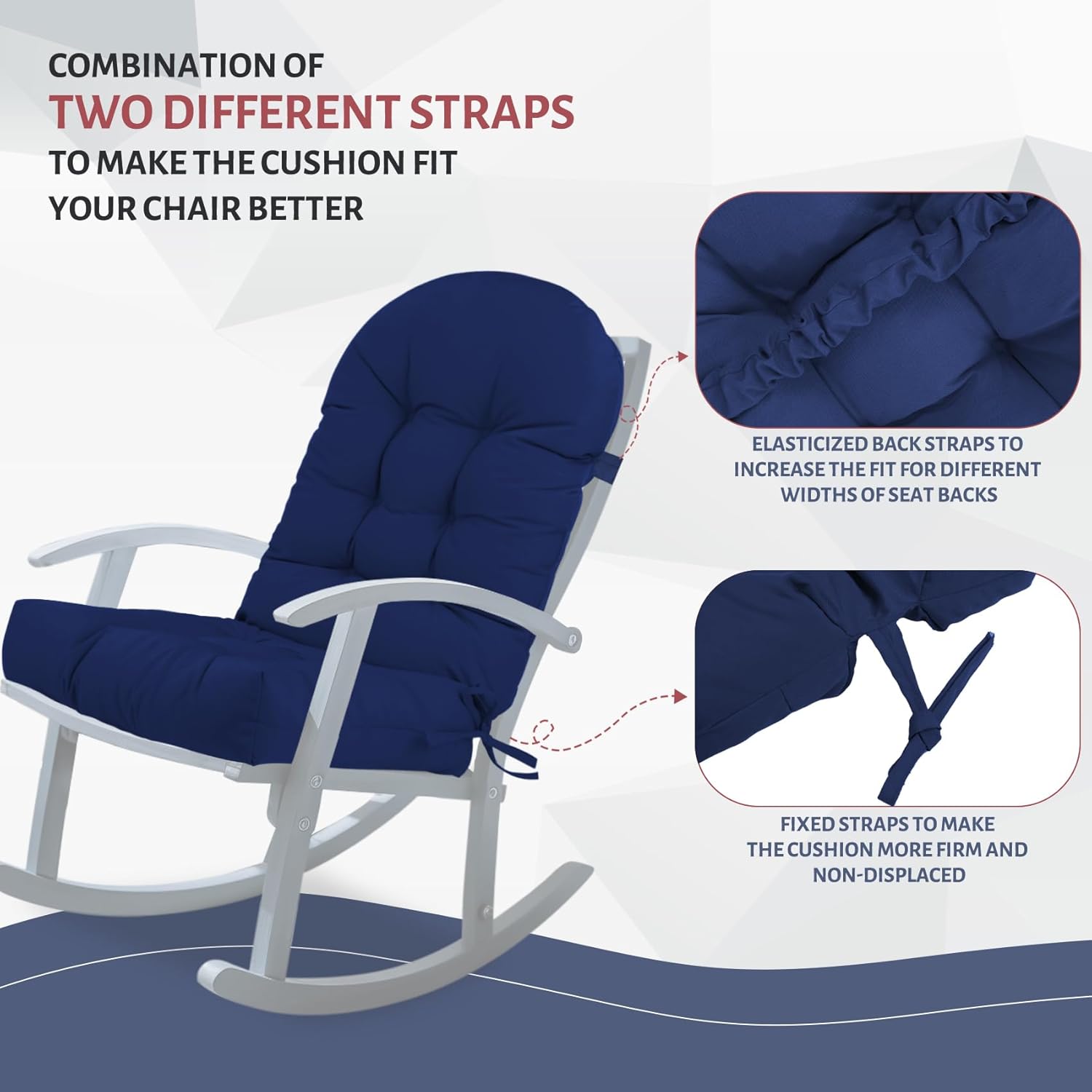 Adirondack Chair Cushion,Outdoor Waterproof Rocking Chair Cushion 44x19x4in Blue Non-Slip High Back Patio Chair Cushions, Comfortable Weather Resistance Seat Pad