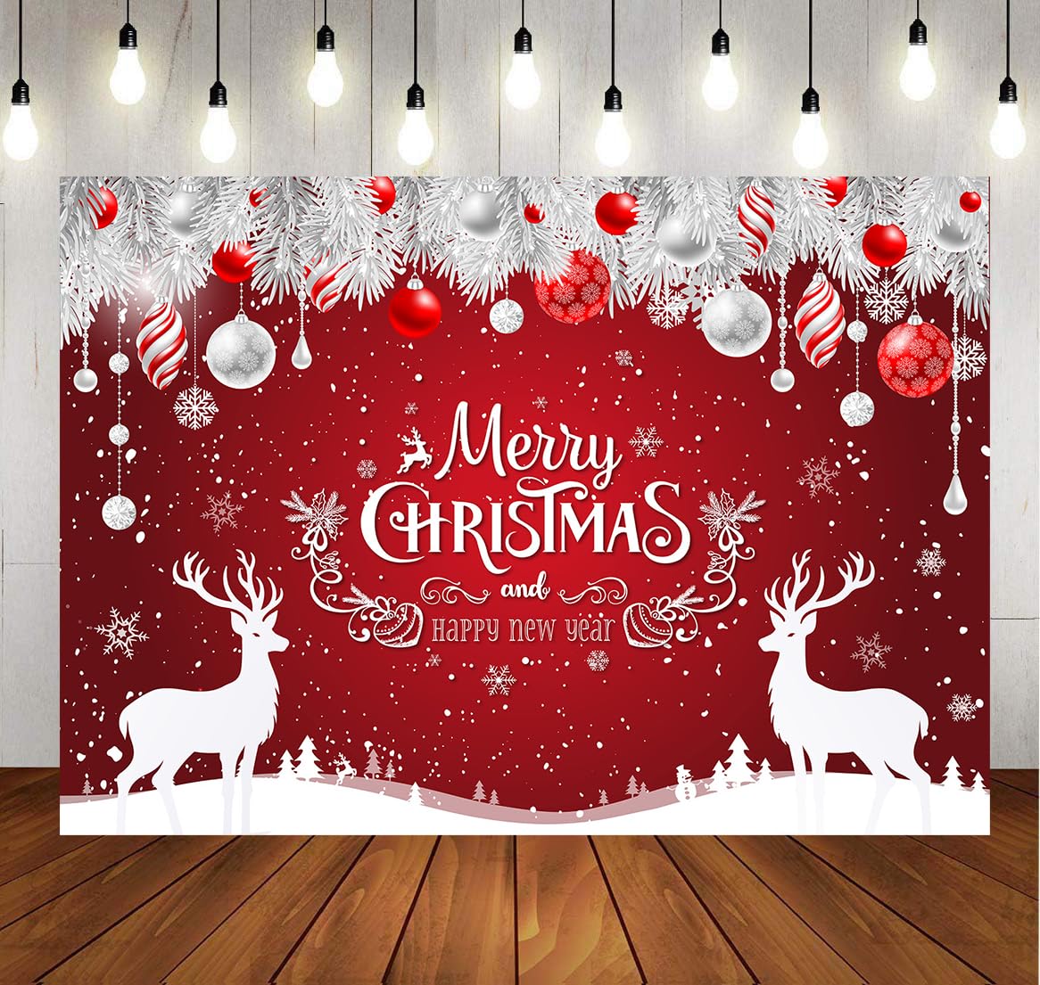 Condition photo showing Brand New for LYCGS 7x5ft Red Christmas Backdrop Winter Merry Christmas Photography Background Xmas Party Decor Banner X-451
