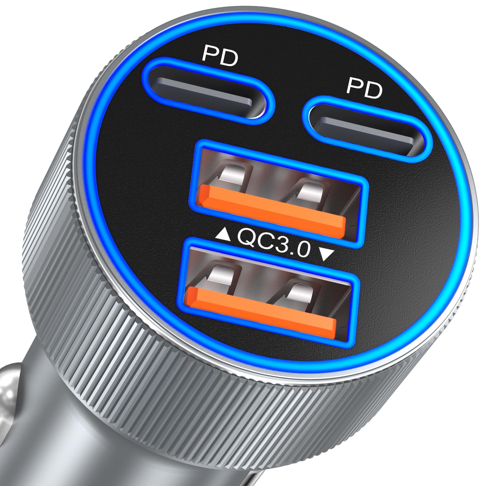 Cargador de coche USB C, adaptador de encendedor de cigarrillos de carga súper rápida de 90 W, multipuerto, dual, 45 W, 12 V, USB-A y USB-C PD/QC 3.0, cargador de teléfono de coche rápido para iPhone