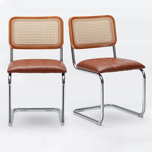 Farini Juego de 2 sillas de cocina y comedor, sillas modernas de mediados de siglo, respaldo de malla sin brazos, sillas de ratán para el comedor