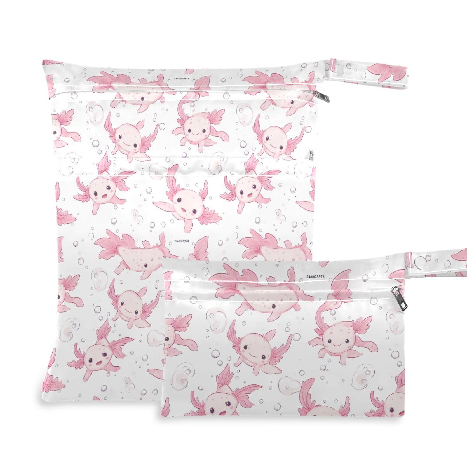 Coikll Wet Dry Bags for Cloth Diaper 2 Pack Waterproof Yoga Gym Bag for Swimsuit Wet Clothes Baby Items-?Pink Fish?