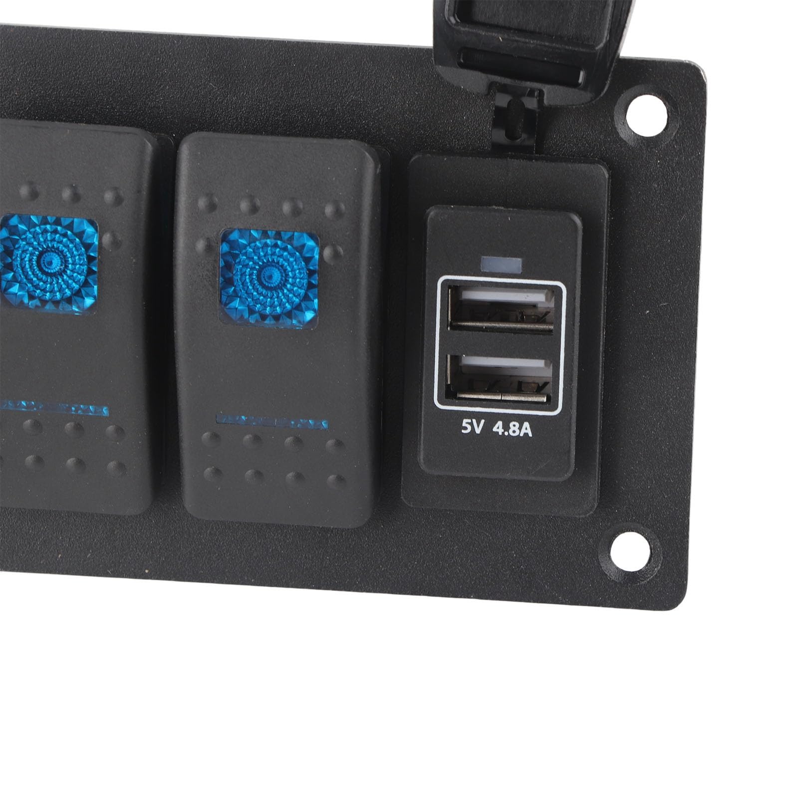 FILFEEL Panel Przełączników Kołyskowych 7-pozycyjny Panel Przełączników Morskich IP66 z Podwójnym Portem USB i Niebieskim Podświetleniem