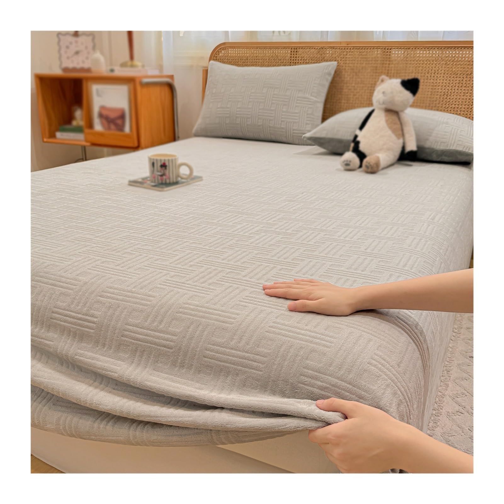 Sábana Plana Cama 80-180cm de Terciopelo Individual matrimonial y Queen Sábana Superior de Franela Suave y acogedora for otoño, Invierno y Primavera(Light Gray A,200x230cm+48x74cm x2)