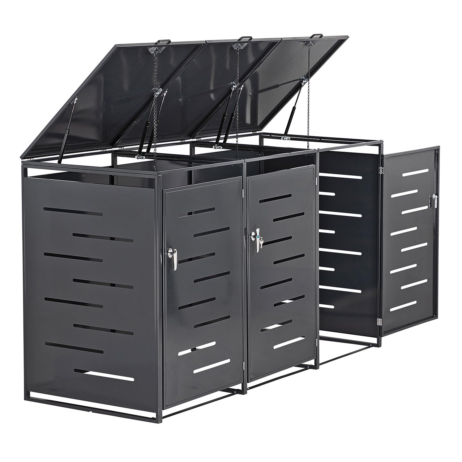 DEMA Mülltonnenbox 3er Anthrazit 240L Metall abschließbar Gasdruckfedern | Abfallbox, Müllbox, Tonnenverkleidung, Outdoor Storage, Gerätebox, RAL 7016 Design, Garten Ordnung