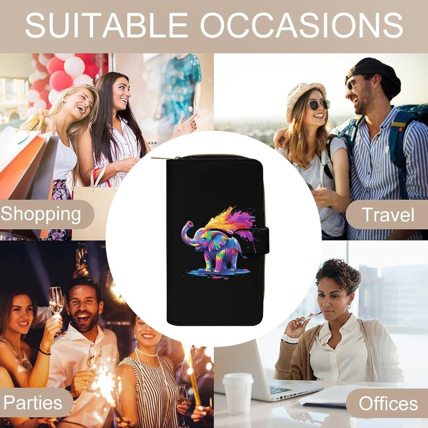 Cute Tie-dye Elephant Women's Long Wallet Leather Large Capacity Wristlet Clutch Purse Wallets