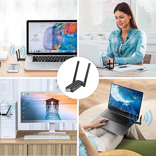Miniatura 7 de Adaptador WiFi USB AC1300 para PC, USB 3.0 WiFi, adaptador inalámbrico de doble banda 2.4G5G para PC de escritorio, Windows 11108.187XP, Mac OS