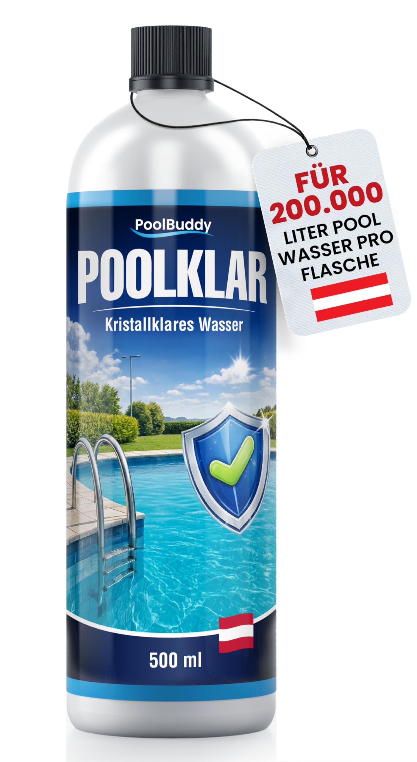 PoolBuddy Poolklar 0,5L | Für kristallklares Poolwasser | Universal Trübungsentferner für alle Filterarten | Hochkonzentrat für 200.000l Poolwasser, ideal für Pools, Planschbecken & Whirlpools