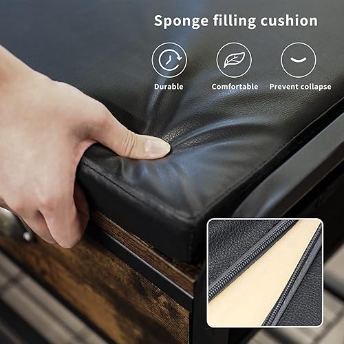 Miniatura 7 de Homeiju Banco de entrada de 3 niveles, banco de almacenamiento de zapatos con asientos y cajones acolchados, banco de metal de 35.5 pulgadas, color