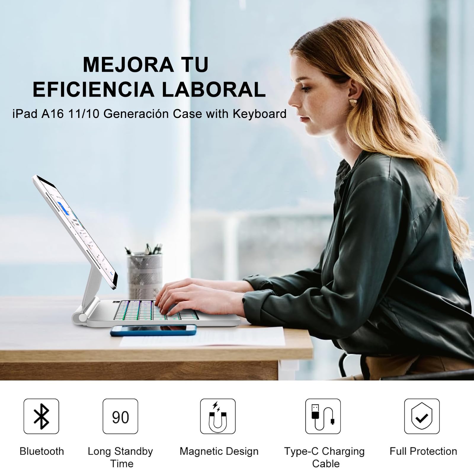 FOGARI Magic Keyboard para iPad A16 11 Generación 2025/10 Generación 2022 | Español Ñ Teclado Magnético Combo Touch para iPad 10ª/11ª Generación 11 Pulgadas A16 Bluetooth Teclado con Trackpad, Blanco