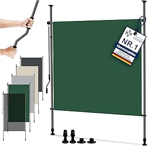 KESSER® Klemmmarkise 120x310 cm, Garten Balkon Sichtschutz wetterfest, Wind- & Sonnenschutz, Senkrechtmarkise mit Handkurbel ohne Bohren, Ausziehbar, wasserdicht & UV-beständig, Dunkelgrün