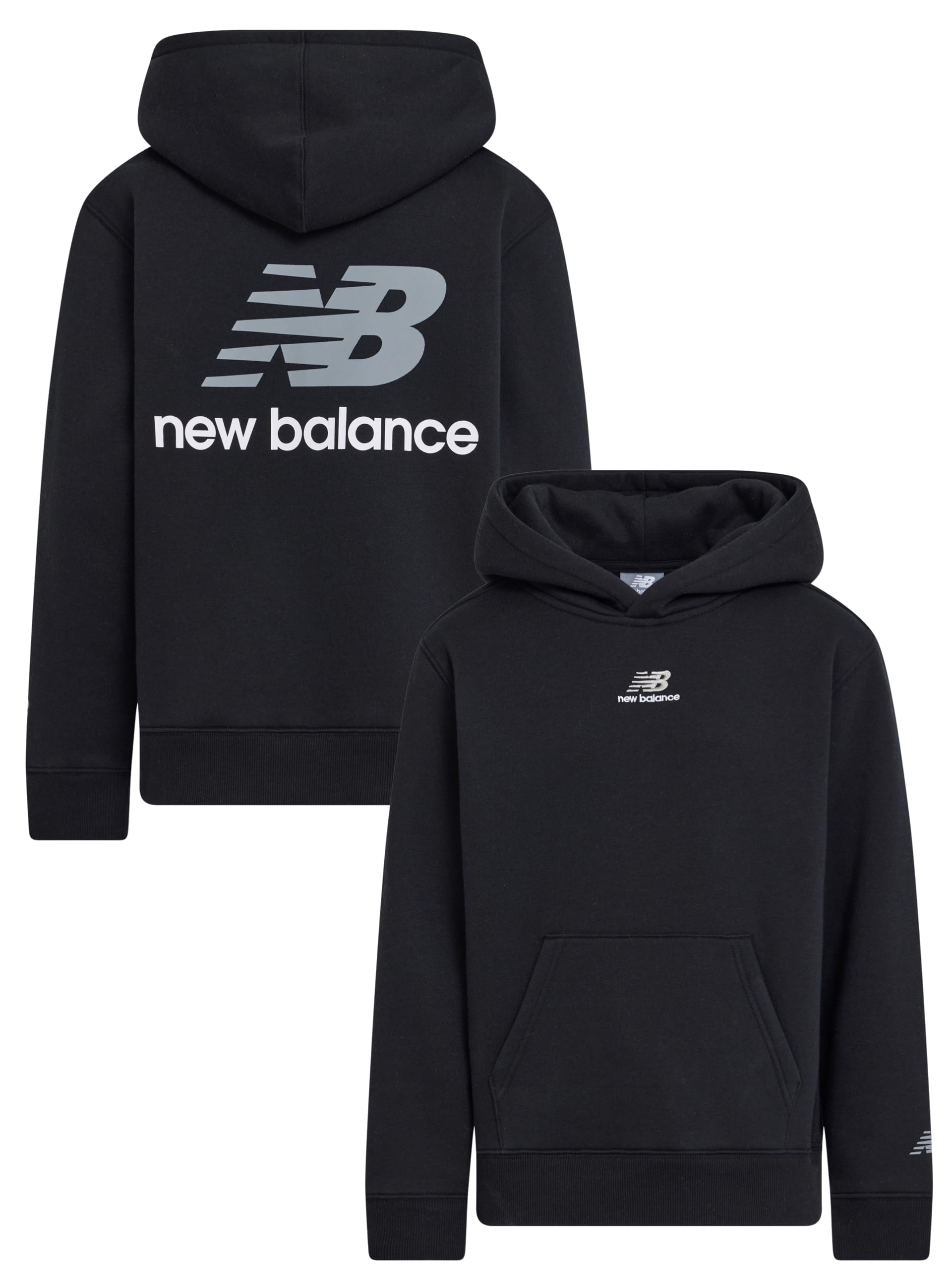 New Balance Sudadera clásica con capucha para niños, cómoda mezcla de algodón y forro polar, tallas 4-20