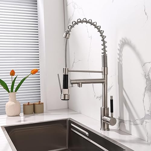 Miniatura 2 de Kit de grifo de cocina, rociador desplegable de 2 funciones de estilo moderno y relleno de ollas, grifos de cocina de un solo mango de arco alto con