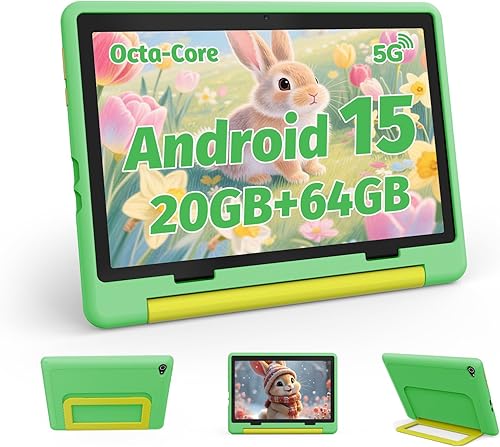 MUISOO Tablet infantil de 10 pulgadas con funda, tableta Android 15 para niños de 3 a 12 años, 20 GB+64 GB (expansión de 1 TB TF), procesador