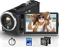 Gcasio 2.7K QHD Camcorder 56MP Vlogging Camera with 16X Zoom, 32GB SD Card, 270° Flip Screen, Webcam & 2 Batteries