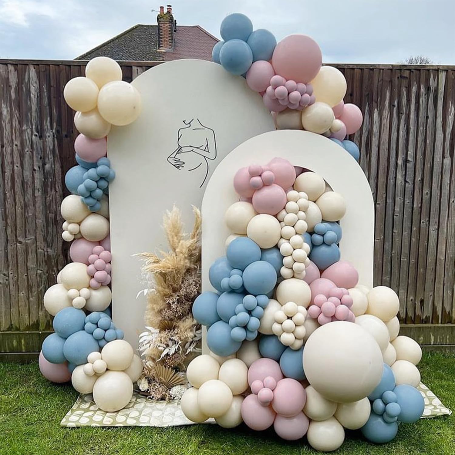 Gender Reveal Decorations,154pcs Pink Blue White Balloon Arch Garland Kit,Dusty Pink Dusty Blue White Sand Balloons For Boho Neutral Gender Reveal Oh