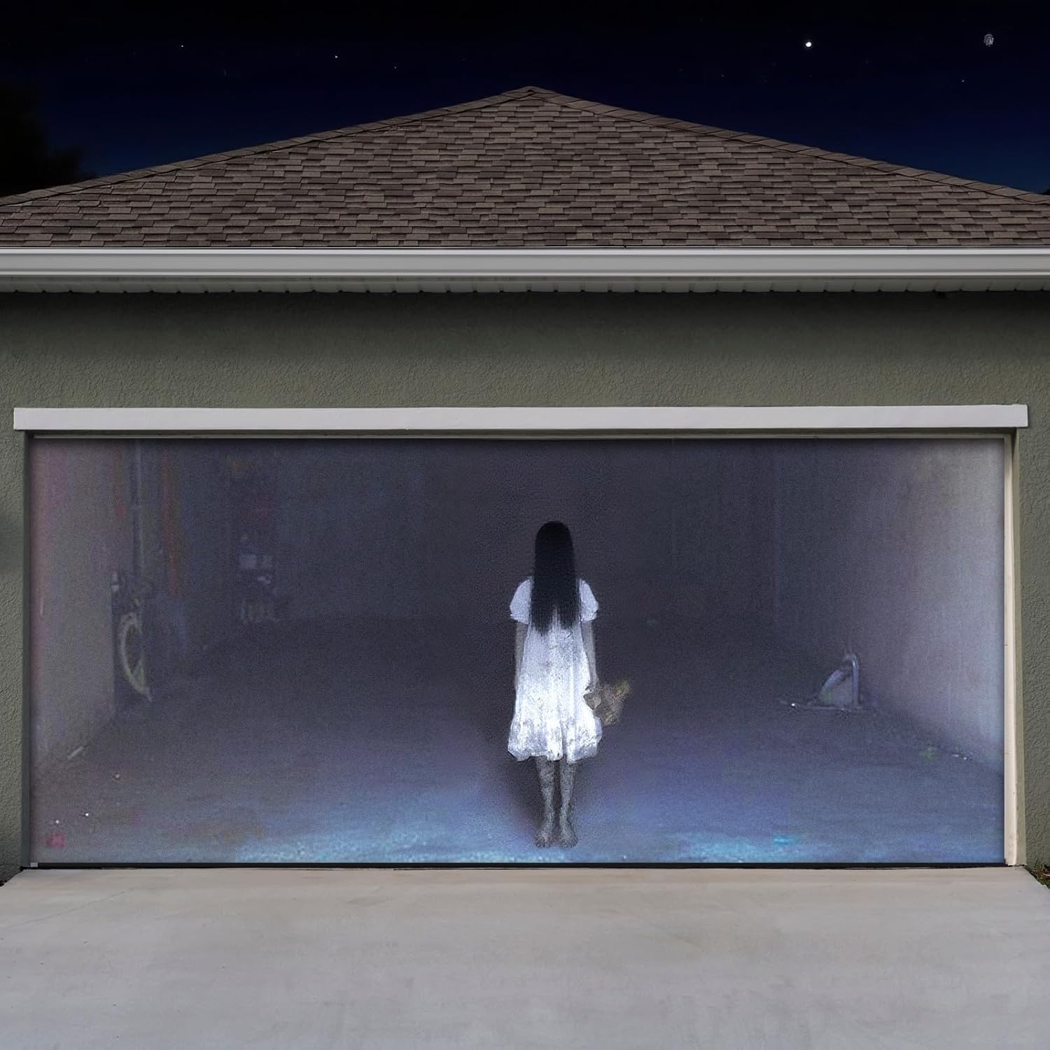 Possessed Girl Halloween Garage Door Cover Banner 7x16 ft Large Halloween Hanging Backdrop Door Cover Garage Wall Decorations for Outdoor Home Yard Decor Party Photo Backgrounds