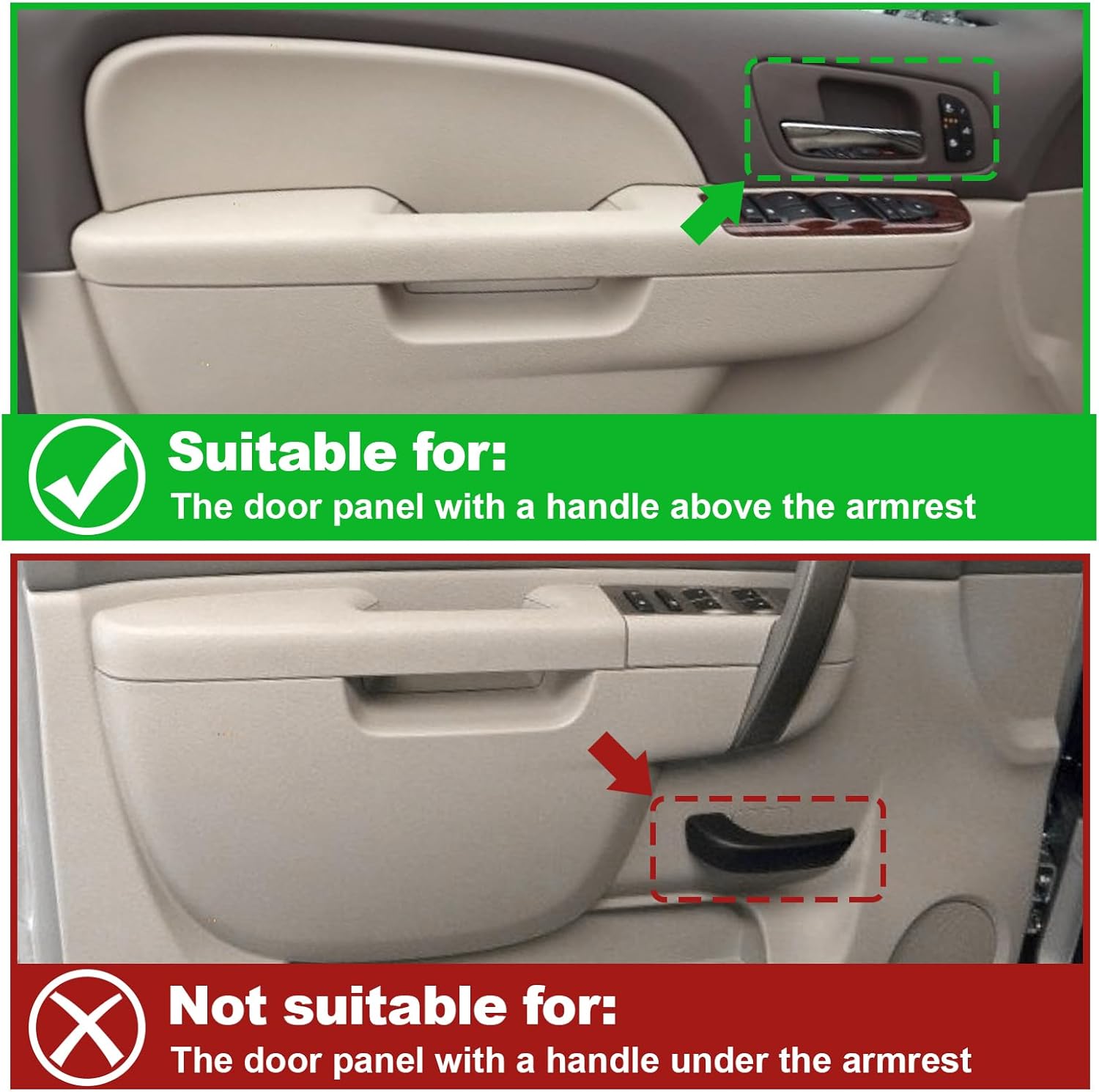 front driver & passenger side door armrest compatible with 2010 2011 2012 2013 2014 silverado sierra suburban tahoe yukon avalanche repair with door release handle above armrest,replace oe 80995,tan