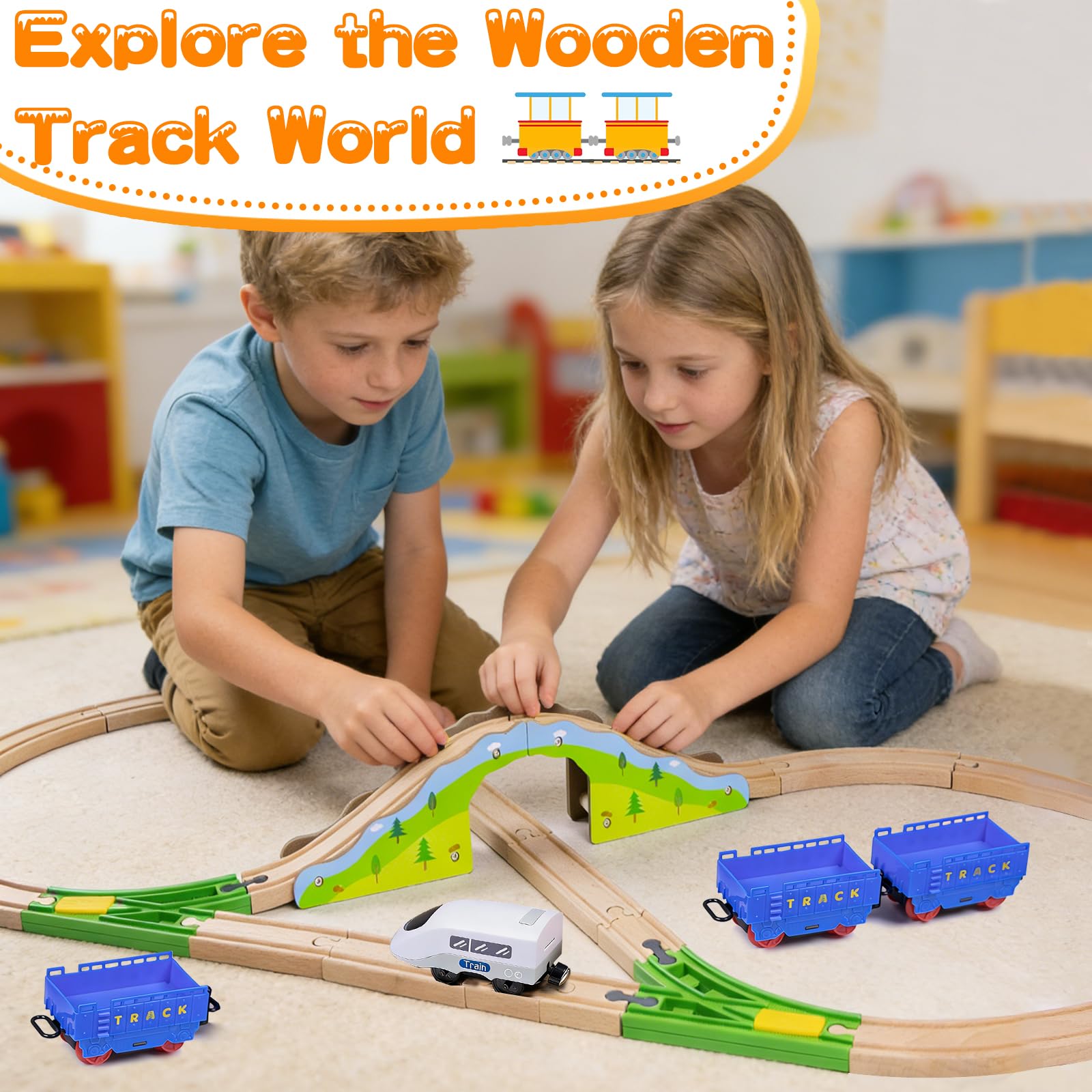 Kit de rails en bois, compatible avec tous les accessoires de chemin de fer en bois et rails en bois, robustes et durables, kit d'extension pour modélisme, jeu créatif pour enfants à partir de 3 ans