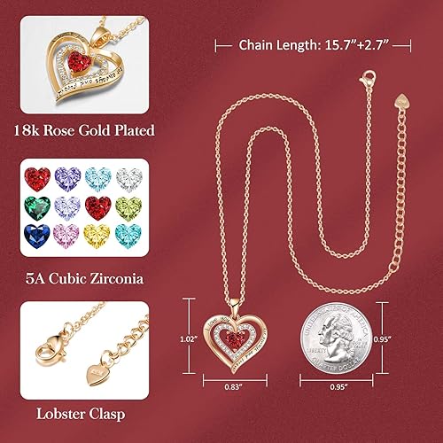 Miniatura 4 de REDBEE Necklaces for Women Birthstone Heart Necklace Jewelry for Wife Girlfriend Woman Necklace