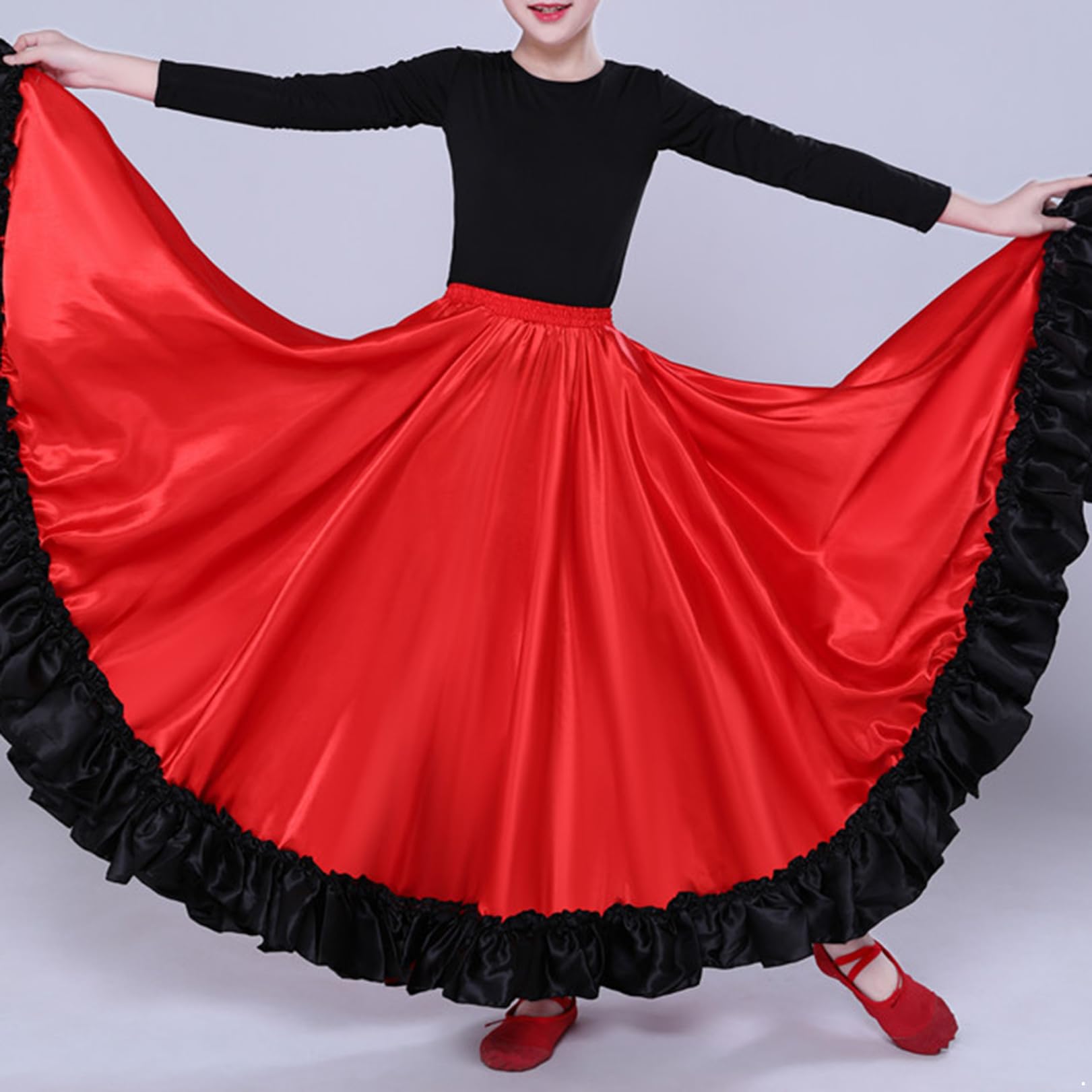 FEESHOW Mädchen Flamenco Rock Spanischer Tanzrock Lang Latin Standard Ballsaal Rock Swing Maxirock Kinder Karneval Faschnacht Party Outfit