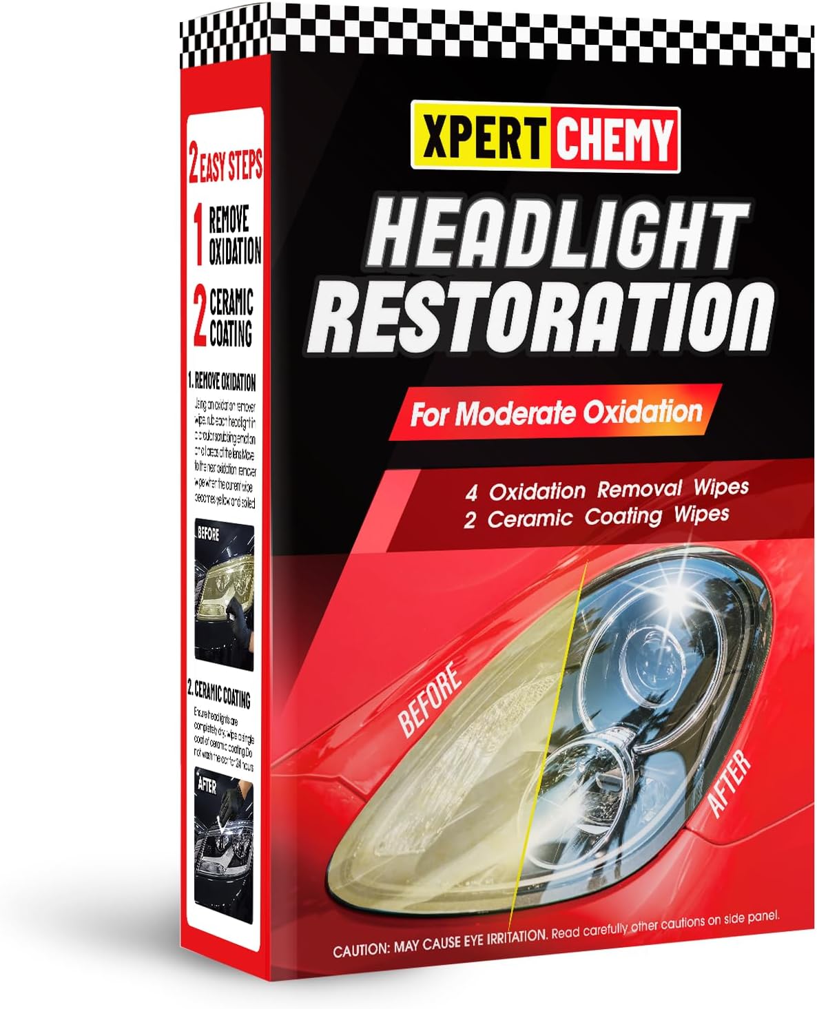 XPERTCHEMY Headlight Restorer Kit,Fast-2 Step Process Headlight Restoration Kit for Removing The Moderate Yellowing, Haziness, and Oxidation.It Provides with the Best Protection 18 Months.