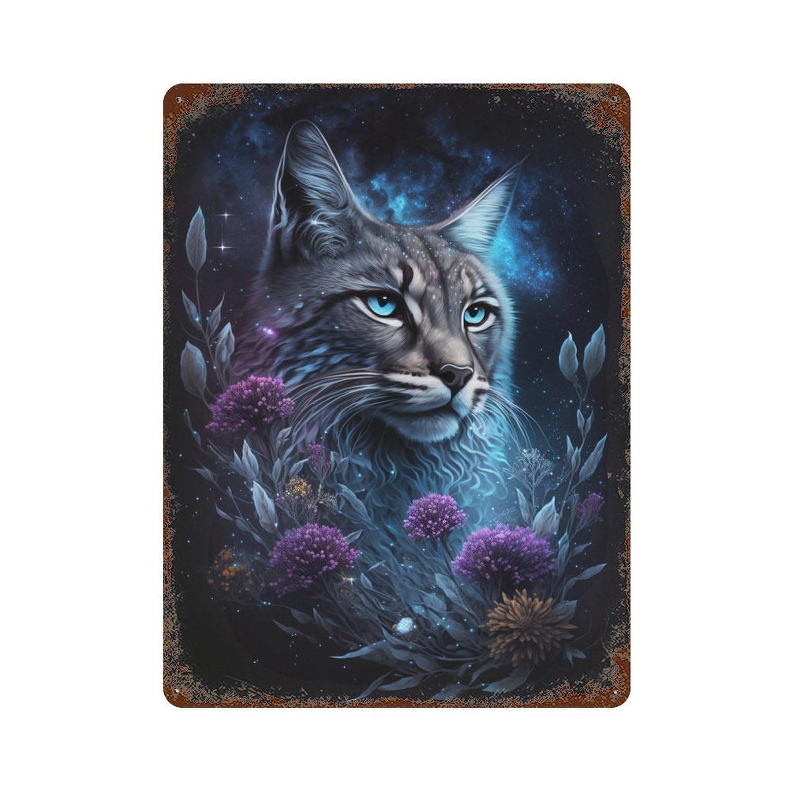 Galactic Lynx Celestial Feline Art Print -1 Retro Metal Sign 15.7"x11.8", for Bistro, Counter And Cafe Decor, Rustic Home Decor