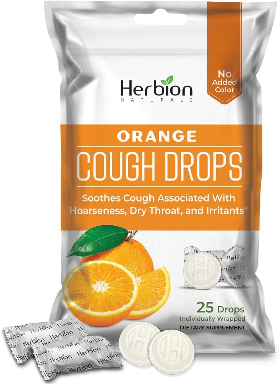 Herbion Naturals Orange Cough Drops - Natural Herbal Relief, Soothes Coughs for Adults & Kids 6+, 25 Drops, No Artificial Flavors