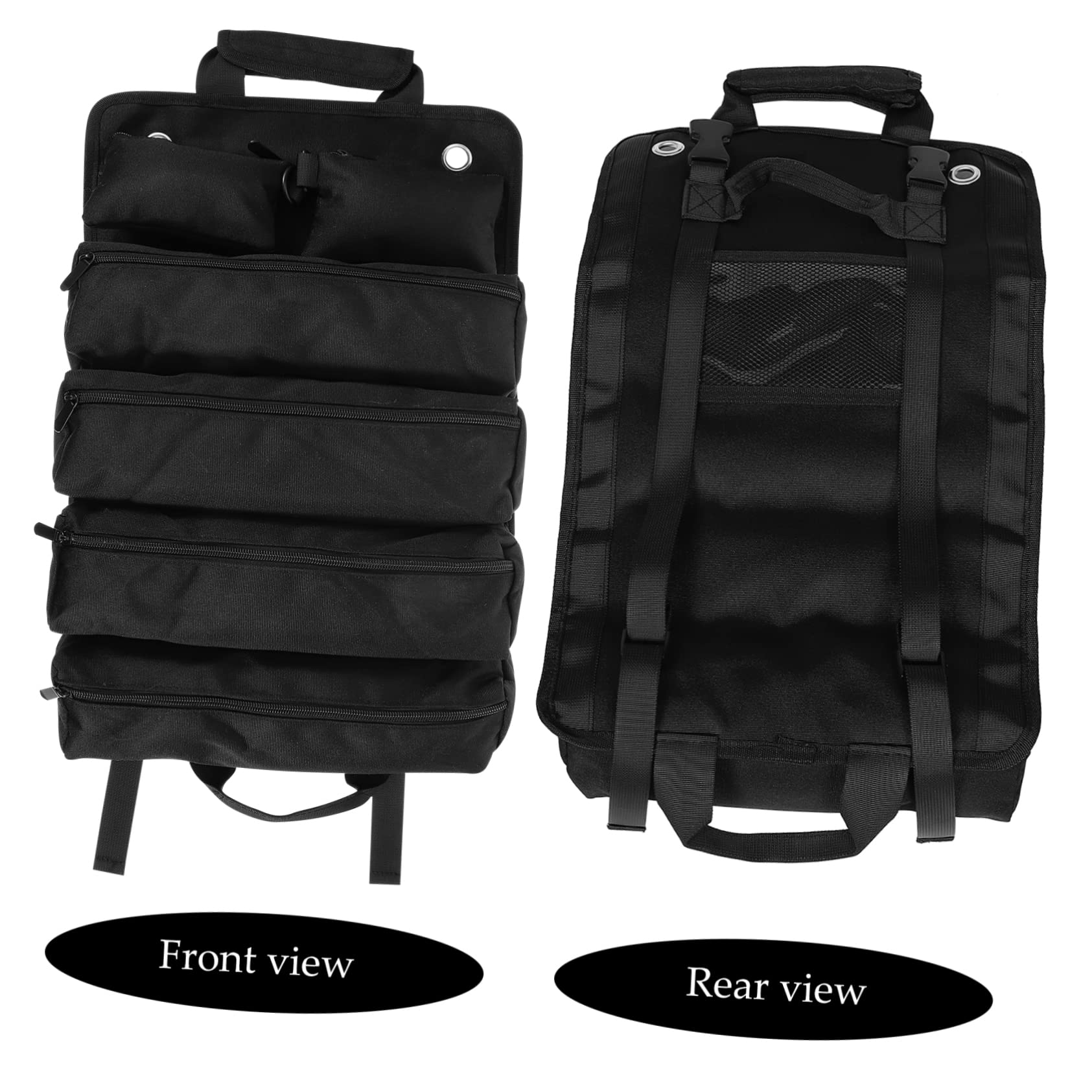 Paquet à Outils Enroulable en Toile Oxford Noire, Poignée, Accès Facile, Rangement Pratique pour Électricien, Menuisier et Atelier