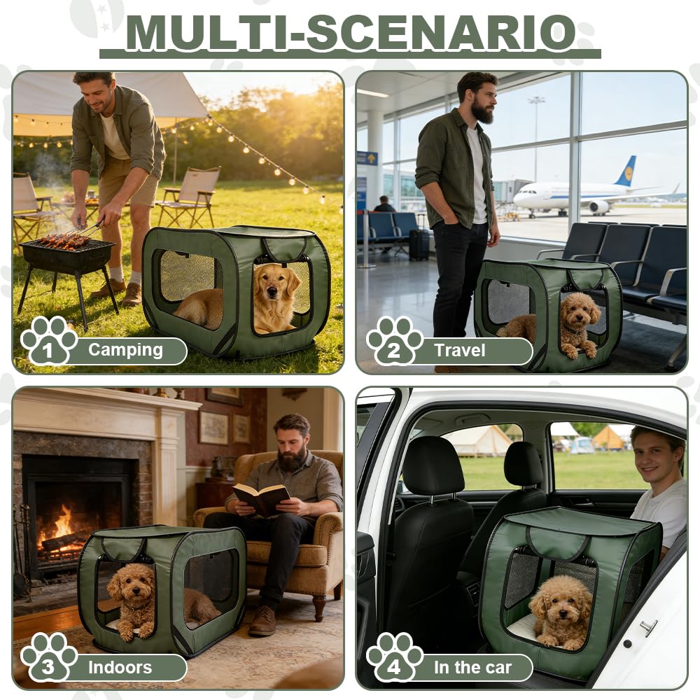 Trasportino Pieghevole per Cani e Gatti, 92 x 52 x 52cm Gabbia per Animali Richiudibile Traspirante Tessuto Oxford Trasportino Gatto con Picchetti da Terra, Borsa per il Trasporto in Tessuto