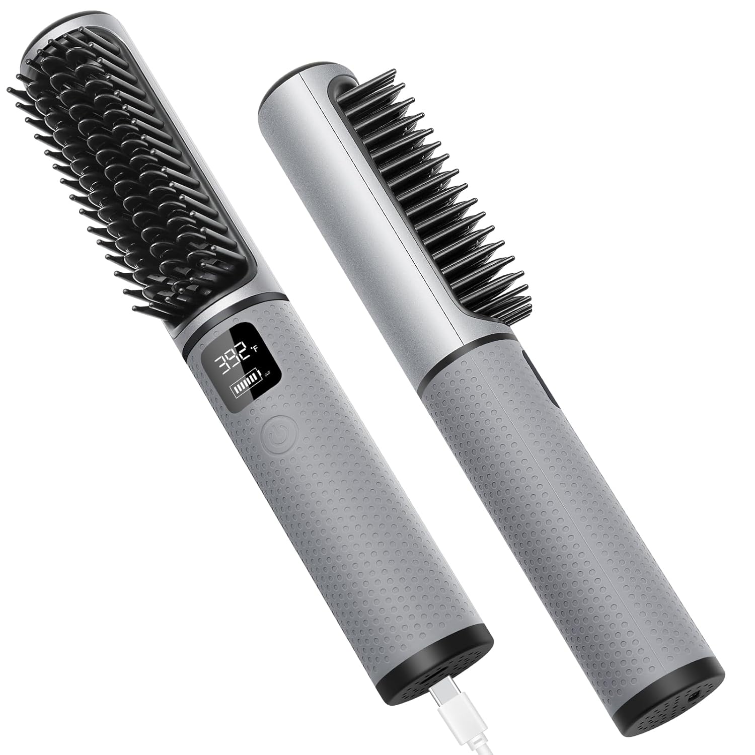 Cordless Hair Straightener Brush, iTayga Portable Hair Straightener Brush for Women with Travel Size, 2 in 1 Negative Ion Hair Straightener Styling Comb, USB Rechargeable 5000mAh Hot Comb, Grey2