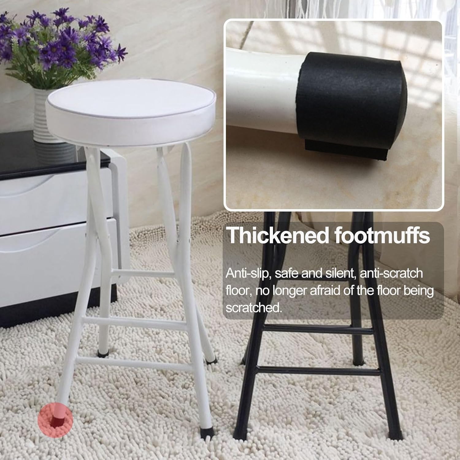 Black Folding Stool Backless Portable Counter Chair 63cm/25in for Kitchen Rec Room 2pcs,Black a-63cm/25in 2pcs