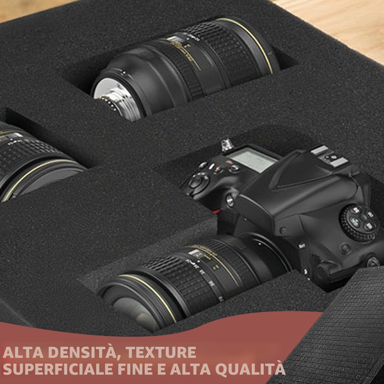 Cubo in schiuma poliuretanica nera con inserto per utensili, custodia per fotocamera, inserto da tavolo (4 x 400 x 300 x 2,5 mm + 4 x 400 x 300 x 10 mm)