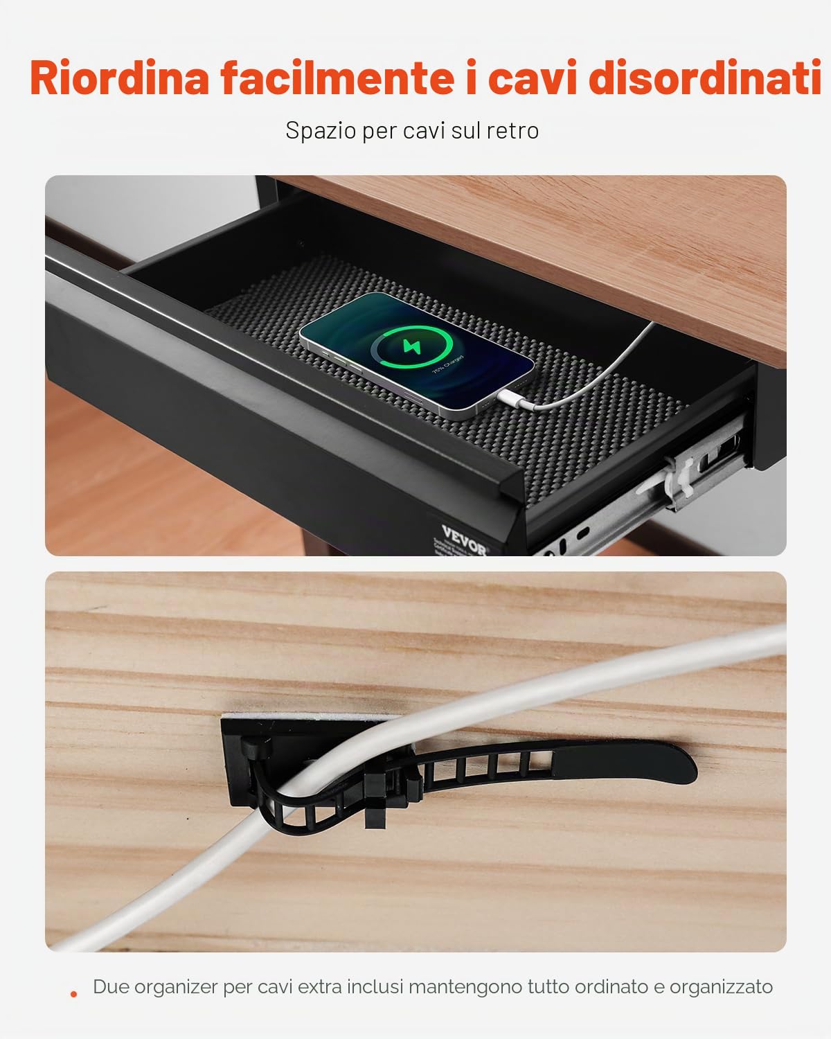 VEVOR Cassetto Estraibile Sotto Scrivania 440 x 223 x 101 mm Organizzatore Nascosto per Riporre Oggetti sulla Scrivania, Cassetto Portapenne Sotto Tavolo, per Postazioni di Lavoro da Ufficio, Nero
