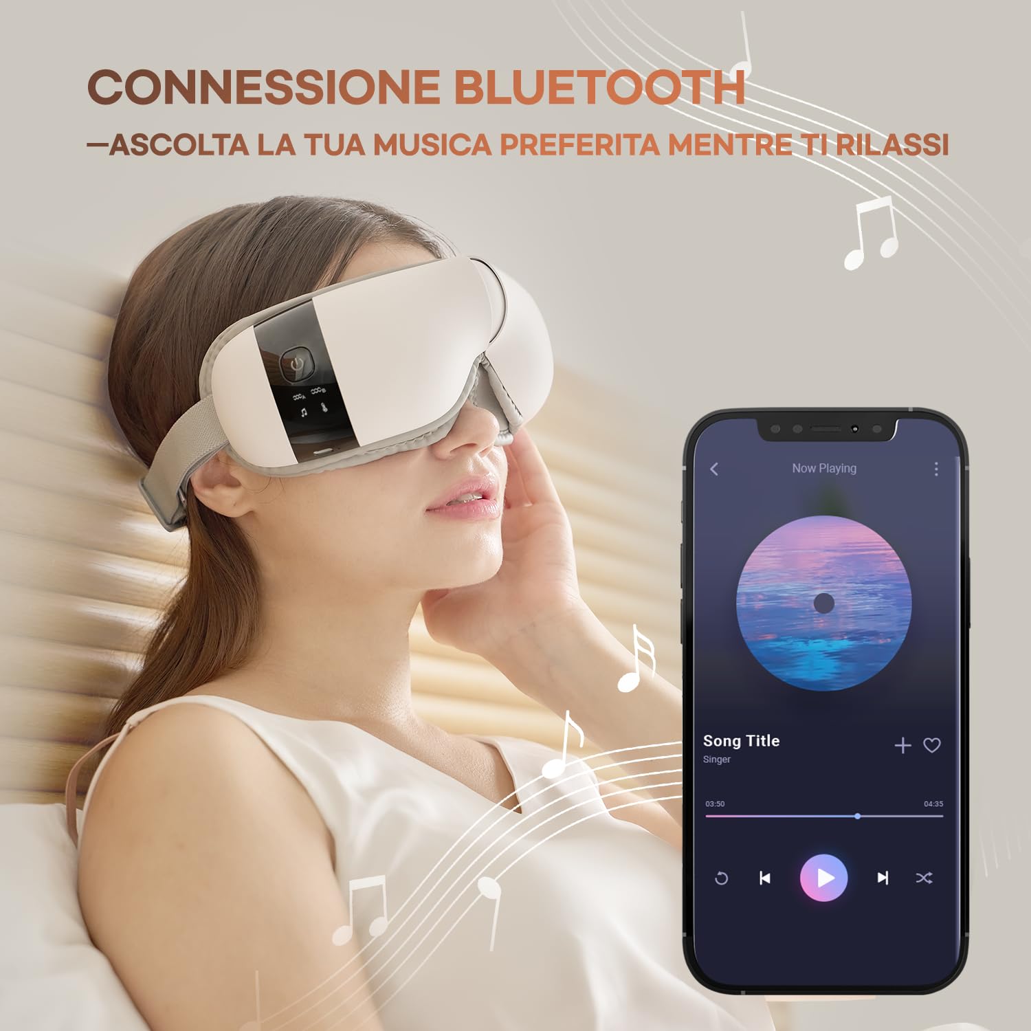 HubiCare - Massaggiatore per occhi con funzionamento silenzioso, calore e raffreddamento, cuscinetti in gel doppi per un maggiore comfort, vibrazioni airbag e musica Bluetooth per occhi secchi