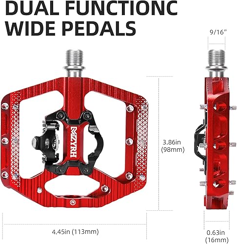 Miniatura 10 de MZYRH Pedales de bicicleta de montaña MTB con plataforma plana de 3 rodamientos compatible con SPD de doble función sellados con pedales de aluminio