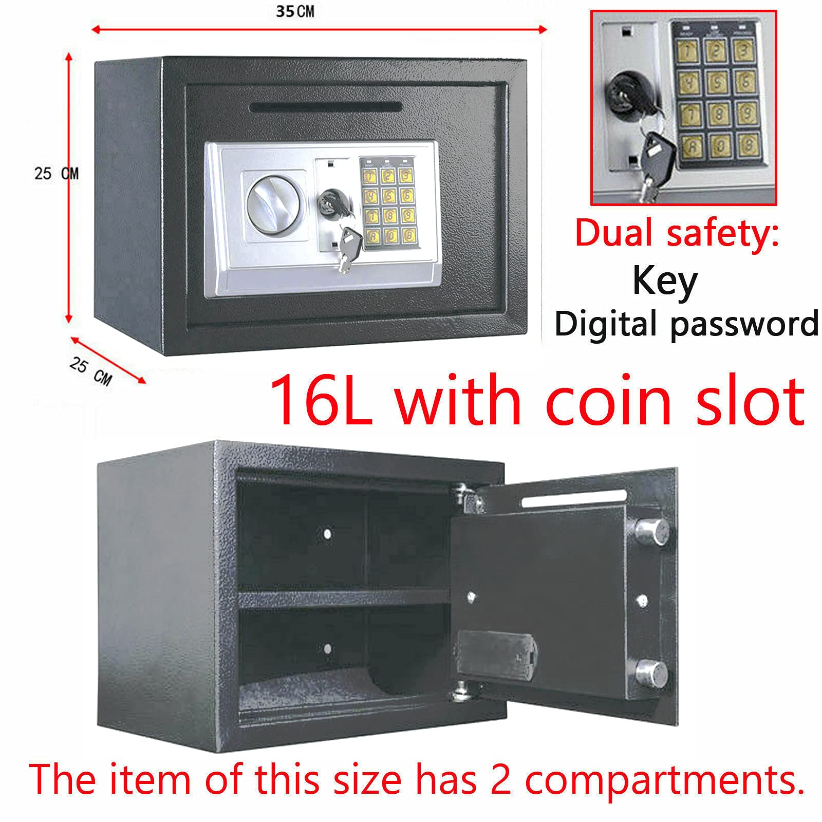 Cassetta di Sicurezza Elettronica Tastiera Digitale in Acciaio Massiccio Cassaforte per Contanti Cassaforte ignifuga Impermeabile/Nero/8.5L,Gray-8.5L
