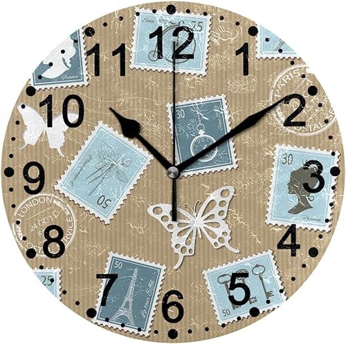 Reloj de pared postal vintage de 10 pulgadas sin tictac, decoración silenciosa, para sala de estar, cocina, baño, hogar, regalo, PVC