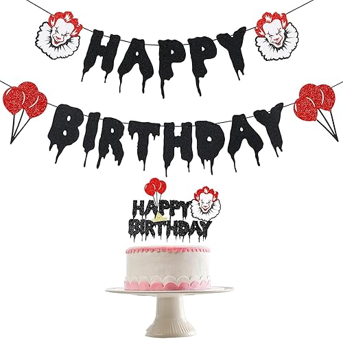 Cartel de cumpleaños de terror de Halloween Pennywise Cartel de feliz cumpleaños de Halloween de película de terror sangrienta pancarta de