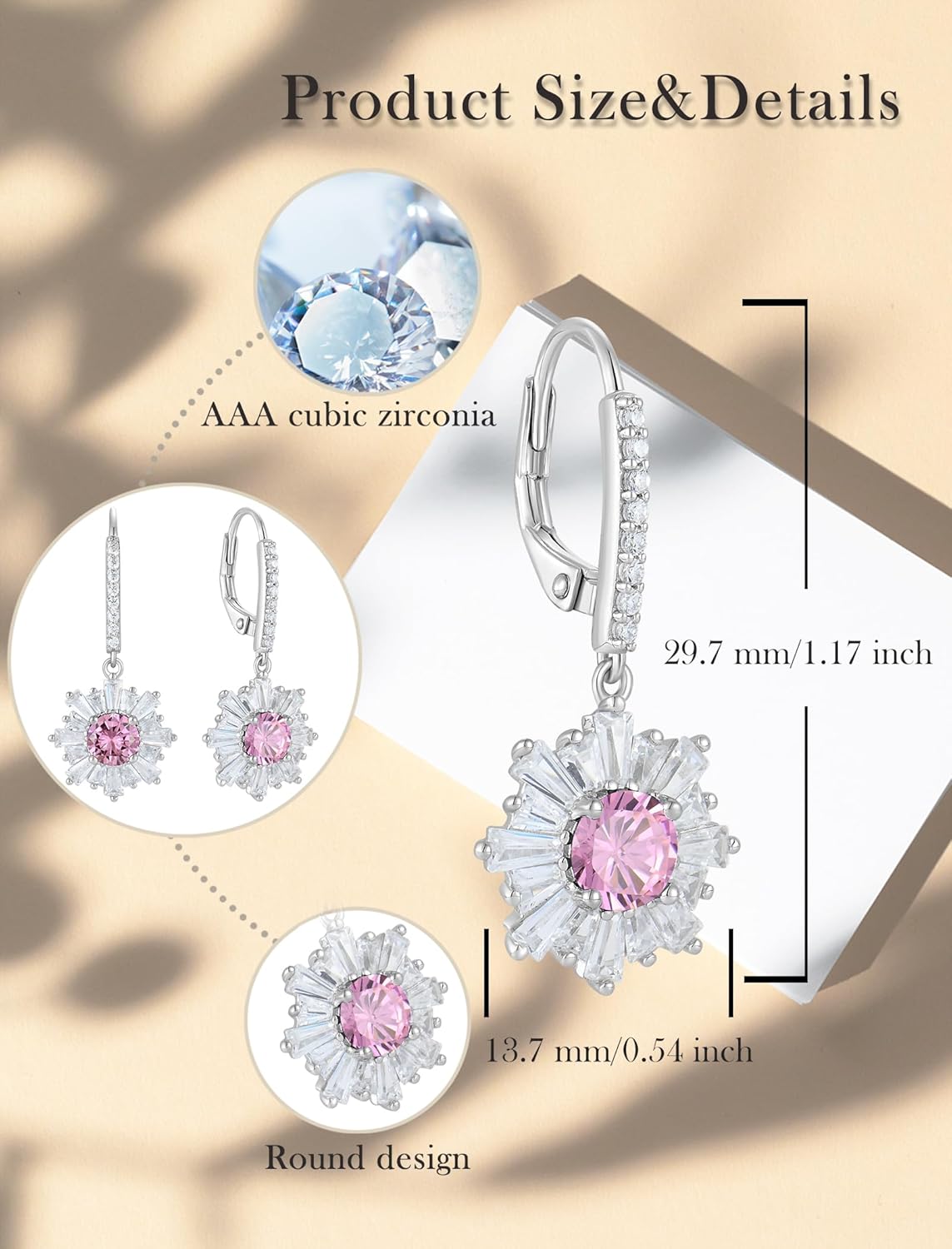 Sunshine Dangle Drop Earrings for Women, Sterling Silver Halo Leverback Earrings Birthstone Jewelry for Gifts - Image 6