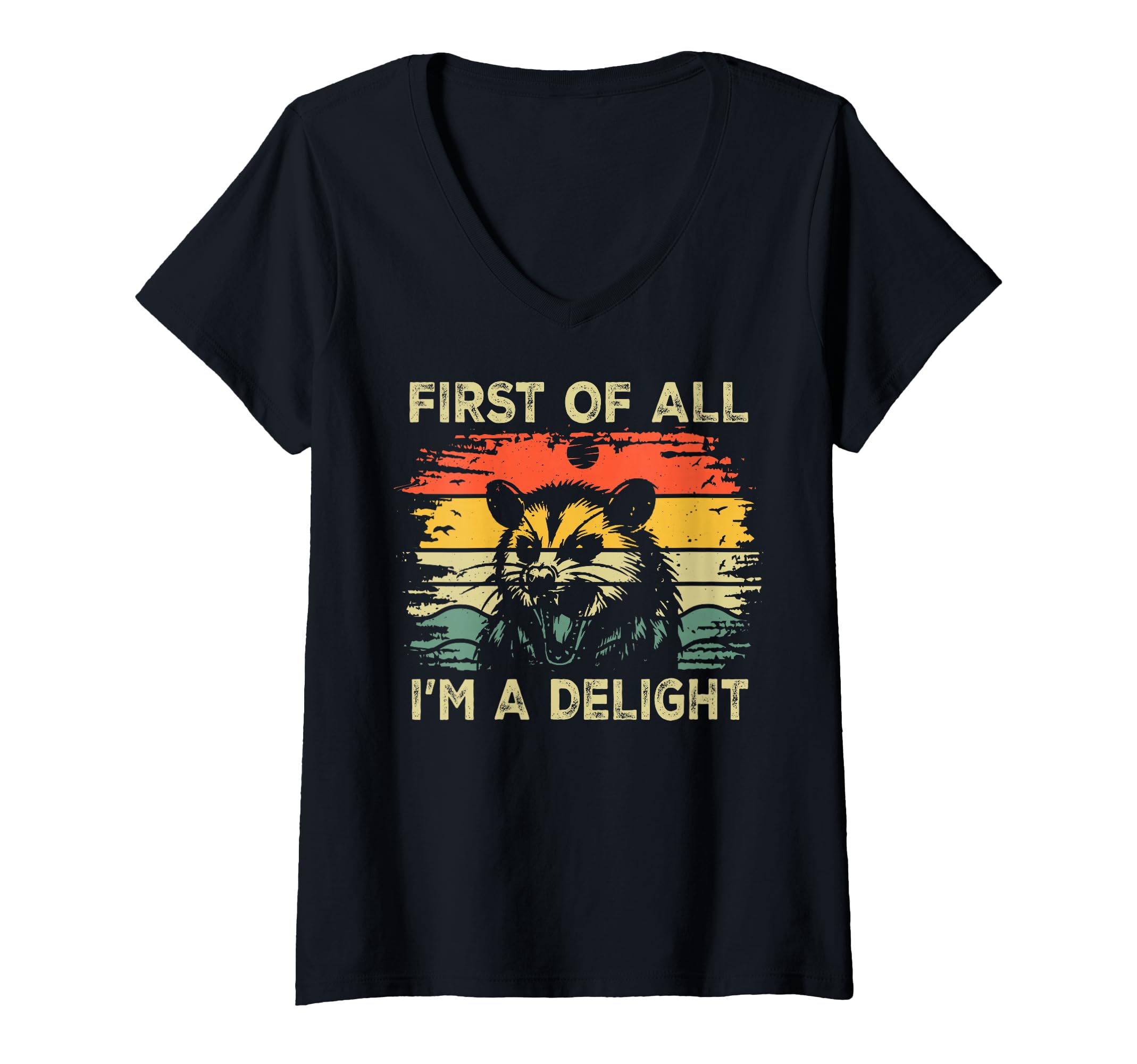 Womens First Of All I'm A Delight Sarcastic Angry Opossum lover V-Neck T-Shirt