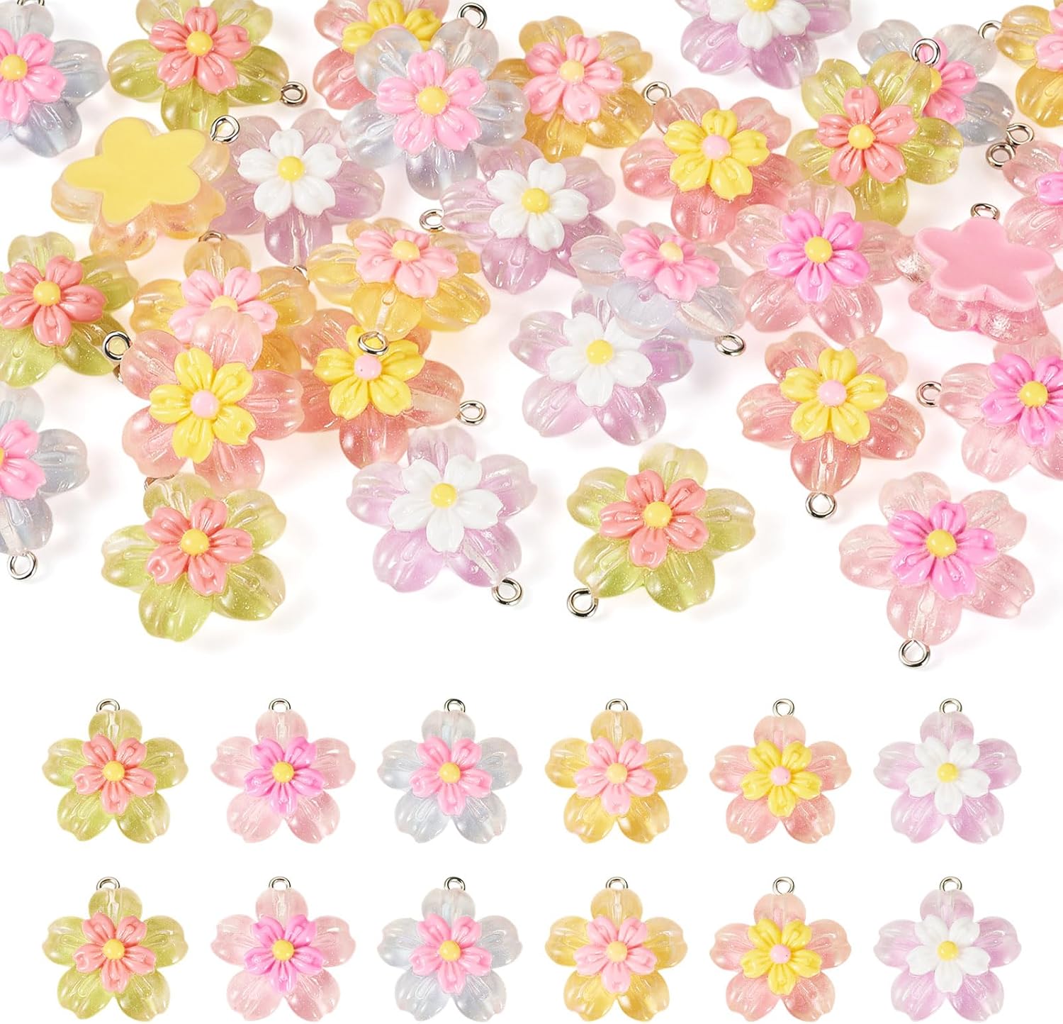 Craftdady Flower Earring Charms Colorful Flower Resin Dangle Pendants Lovely Floral Bracelet Keychain Charms Pink Blue White Hang Ornament for DIY Craft Jewelry Making - Image 7